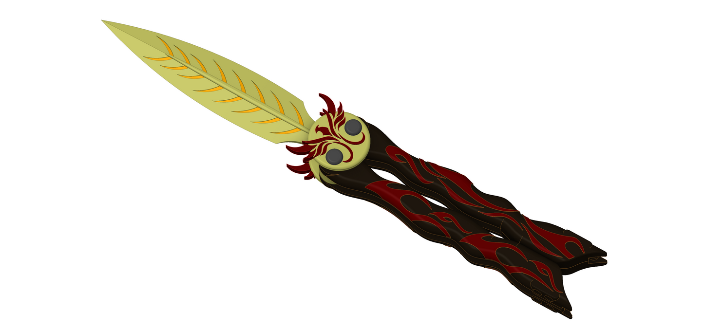 Phoenix Themed Butterfly Knife/Balisong Knife Props | The Dragon Prince Inspired | Functional Design with moving parts | By Collins Creations 3D