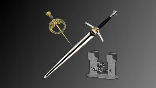 The Witcher Updated Steel Sword With Renfri's Brooch Add-on | Witcher Themed Display Plinth Available | Netflix | By Collins Creations 3D
