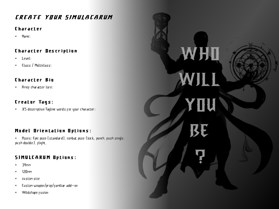 SIMULACRUM Character Creator Form (FREE Digital Download)